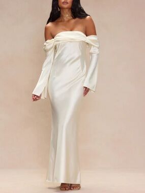Amandine Satin Off-Shoulder Maxi Gown - Cream